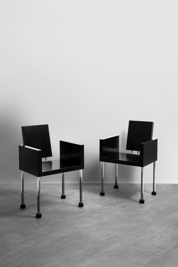 Ettore Sottsass, "Miss, don't you like caviar?" armchairs, c. 1980