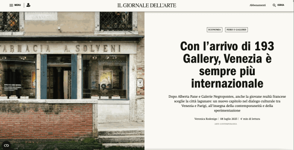 Con l’arrivo di 193 Gallery, Venezia è sempre più internazionale