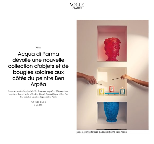 Acqua di Parma dévoile une nouvelle collection d'objets et de bougies solaires aux côtés du peintre Ben Arpéa