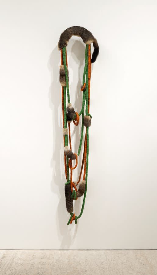 Wabuwi / Weather Spirit, 2025 Wool, possum fur, thread 235 x 30 cm