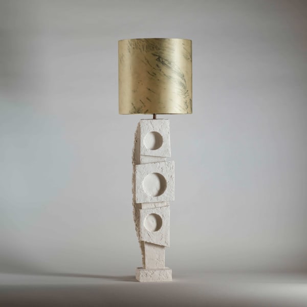 Origin Plaster Lamp with gold silk shade