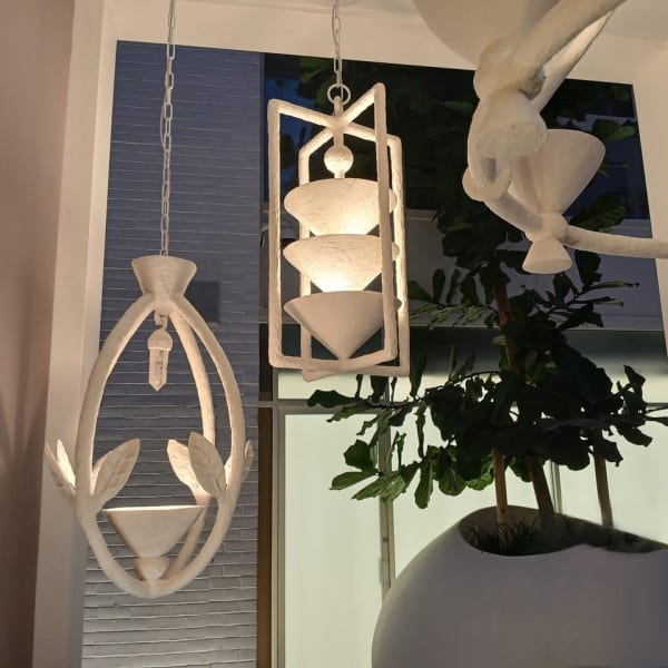 The Rosa Chandelier, the Venus Mirror and the matched Bloom sconces