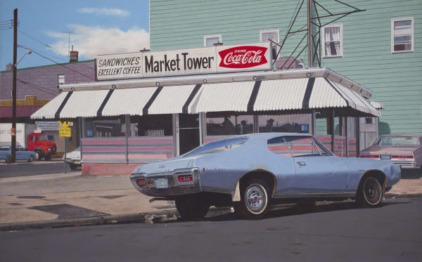 John Baeder (b. 1938) Market Tower, 2007 Oil on canvas, 30 x 48 in. Your browser does not support the audio element.