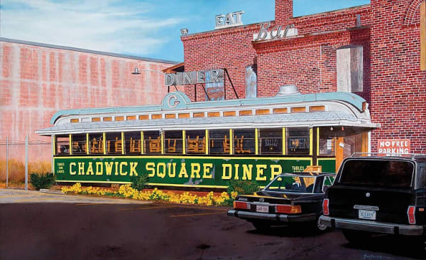 John Baeder (b. 1938) Chadwick Square Diner, 2008 Oil on Canvas, 30 x 38 in. Your browser does not support the audio element.