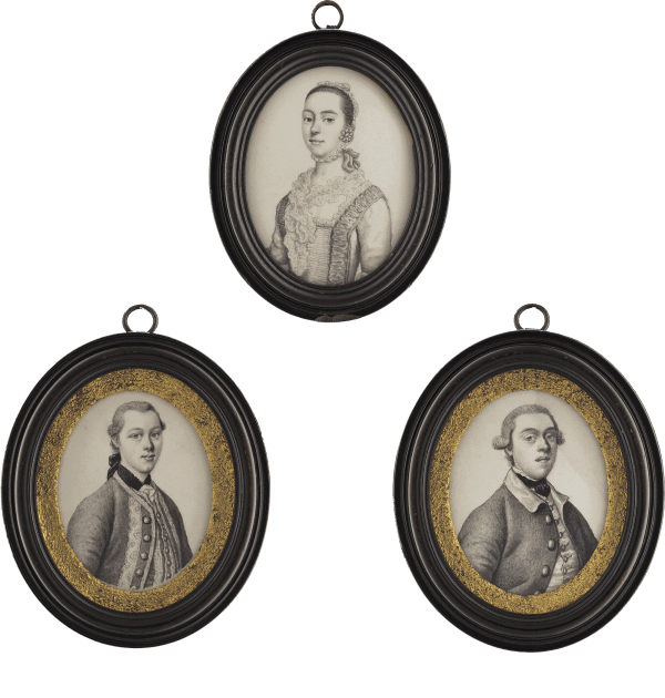 James Ferguson - Five plumbago portrait miniatures depicting members of the ‘Fuller’ and ‘Symonds’ families, mid 18th century