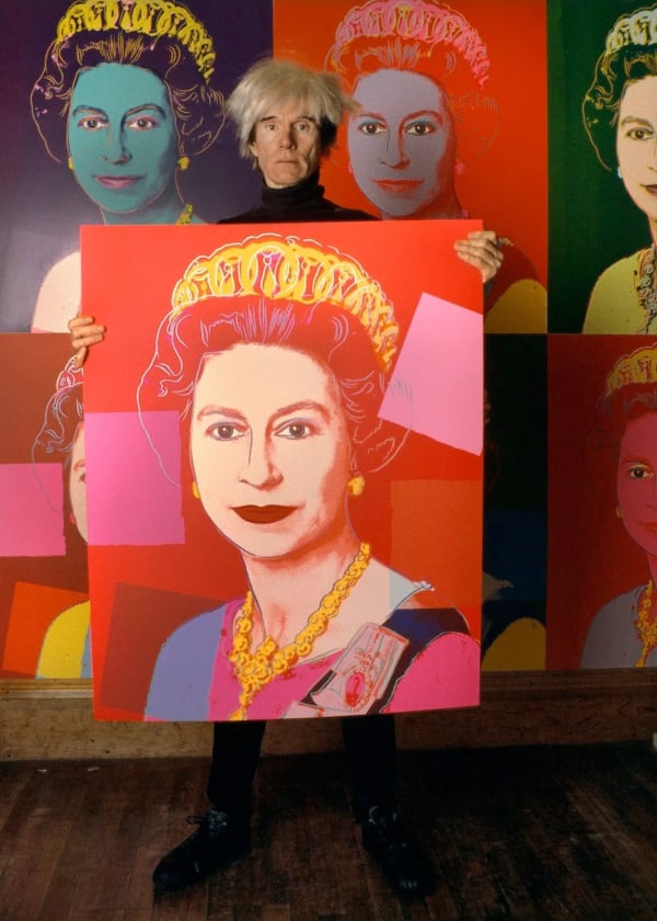 Andy Warhol showing Queen Elizabeth II screenprint from the Reigning Queens series