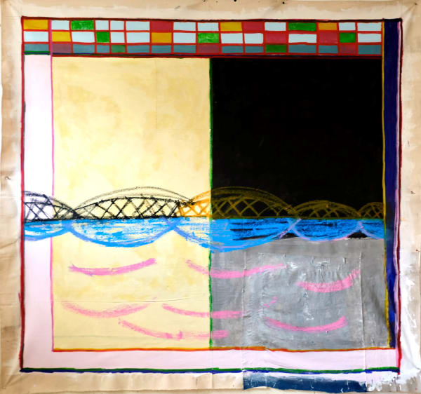 Modou Dieng Yacine | Bridgeland | Acrylics, Oil sticks, Collage on Canvas, 2024