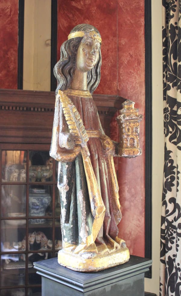 15th century Spanish carved wood and polychrome sculpture of Saint Barbara
