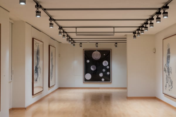 Installation view, Uwe Wittwer: Die schwarzen Sonnen, Kunstmuseum Grenchen, Grenchen, Switzerland, 2019