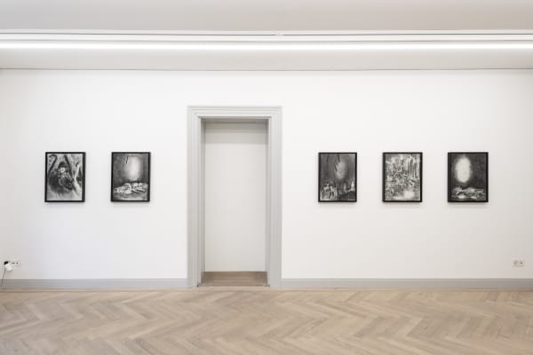 Installation view, Work on Paper: Andriu Deplazes, Kubra Khademi, Yehudit Sasportas and Uwe Wittwer, Galerie Peter Kilchmann, Rämistrasse, Zurich, Switzerland, 2023, Photo: Sebastian Schaub