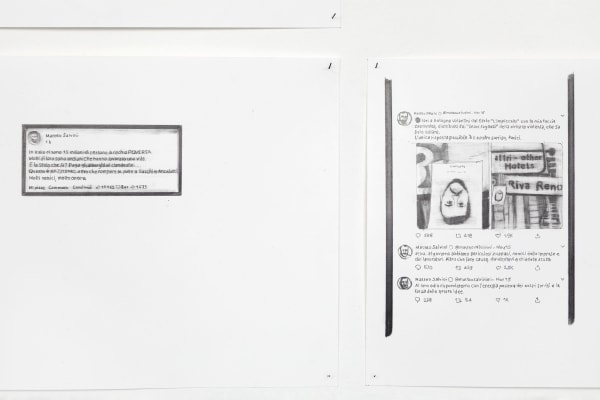 Installation view, Marc Bauer, Mi piace Commenta Condividi, A Rhetorical Figure, Istitutto Svizzero, Milan, Italy, 2020