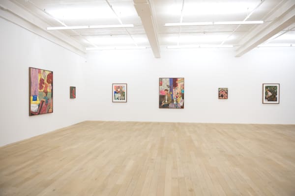 Installation view, Hernan Bas: Bloomsbury revisited, Galerie Peter Kilchmann, Zahnradstrasse, Switzerland, 2017, Photo Sebastian Schaub