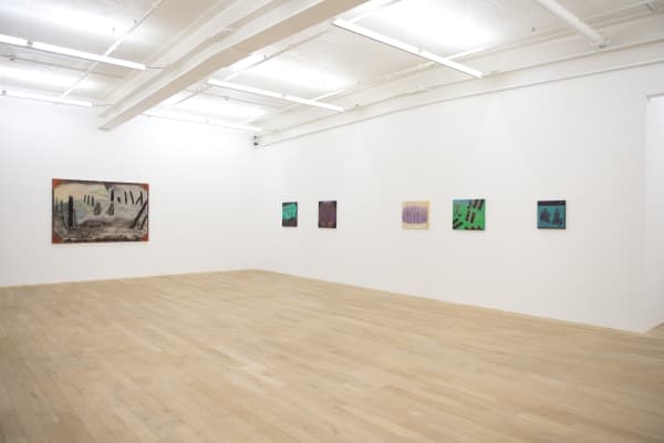 Installation view, Beatriz González: Desplazamientos Forzados y Paisajes Elementales, Galerie Peter Kilchmann, Zurich, Switzerland, 2017, Photo: Sebastian Schaub