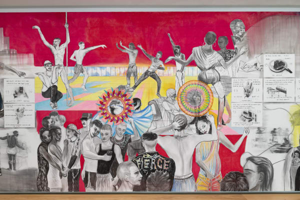 Detail view of RESILIENCE, Drawing the Line, 2023, by Marc Bauer at the Menil Drawing Institute. Photo: Paul Hester