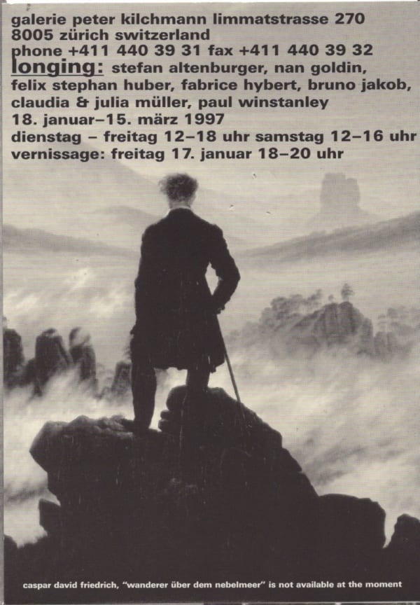 Stefan Altenburger, Nan Goldin, Felix Stephan Huber, Fabrice Hybert, Bruno Jakob, Claudia & Julia Müller, Paul Winstanle