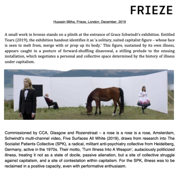 Grace Schwindt, Frieze