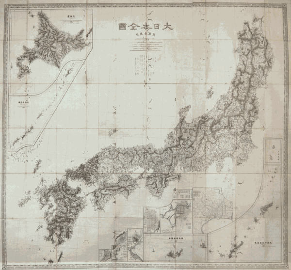 Folding map of Japan (1878) based on survey work performed by Inō Tadataka