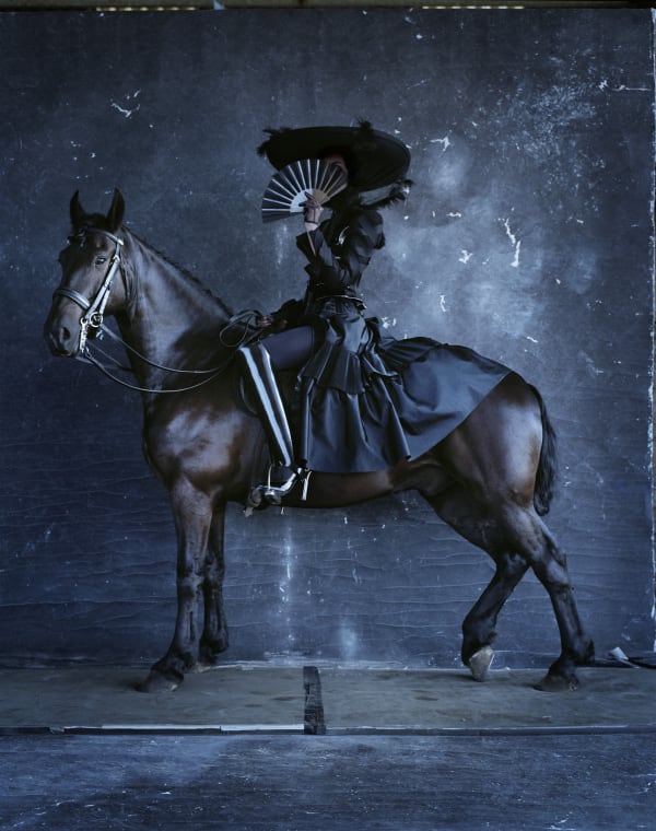 Tim Walker, Erin O’Connor on Prince, Fashion: Giles & No. 21 Charleston Farmhouse, East Sussex, 2015