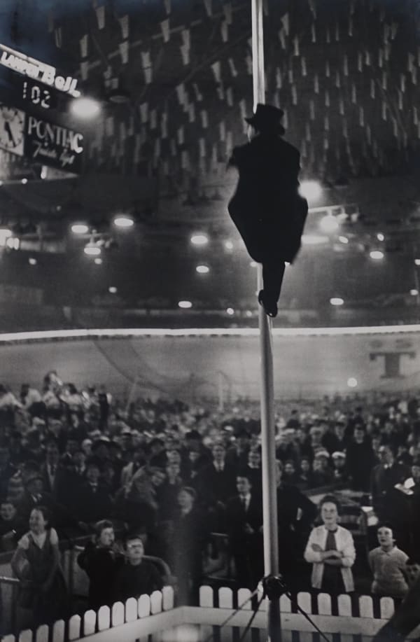 Gerry Cranham, Antwerp 6 Days Cycle Race (Man up pole at Velodrome, Antwerp), Feb 1961 © Gerry Cranham