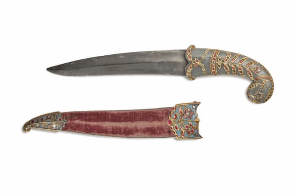 A Mughal gem-set jade-hilted dagger and scabbard, India