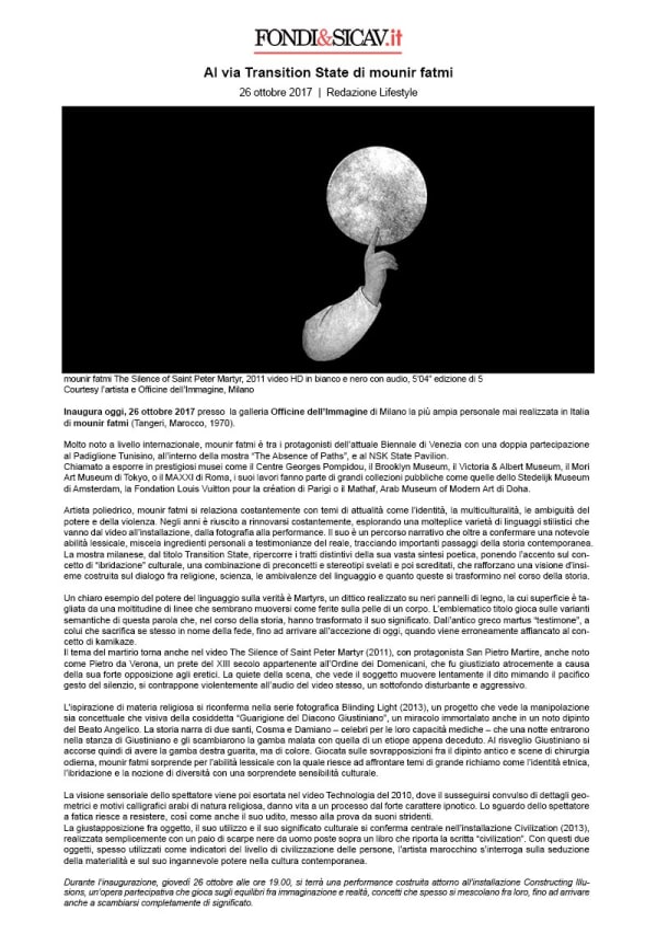 Al via Transition State di mounir fatmi