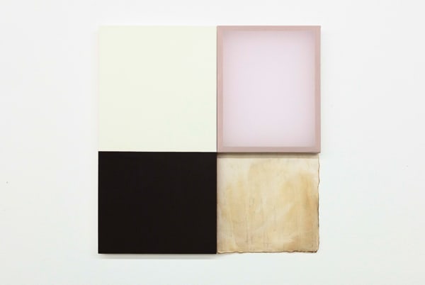 Jane Bustin, From a mezzanine window, 2019. Wood, acrylic, polyurethane, silk, bettroot dye, 20.07 x18.5 in. Photo: Courtesy of the artist and Jane Lombard Gallery.