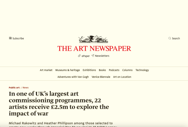 In one of UK’s largest art commissioning programmes, 22 artists receive £2.5m to explore the impact of war