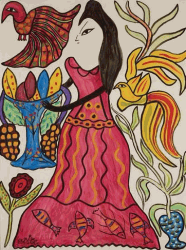 Baya, L’offrande, 1969, Gouache on paper, 99 x 74 cm