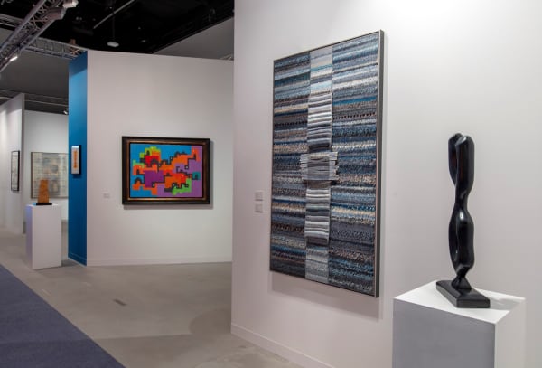 From left to right: Nejib Belkhodja, Architecture, 1969; Mahjoub Ben Bella, South Afrika, 1985; Alfred Basbous, L'Étreinte, 1990