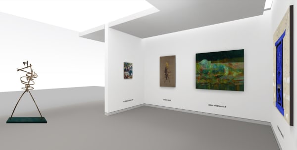 From left to right: Rachid Koraichi, Les Prieurs III, 2015; Georges Albert Cyr, Stadtansich, Cityscape, Beyrouth, 1954; Nasser Assar,Composition, 1963; Abdallah Benanteur, Du côté de chez A, 1976; Khaled Ben Slimane,Ya Latif I, 2016