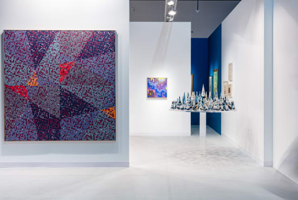 From left to right: Samir Triki, Fractus, 2018; Nejib Belkhodja, Première Lueur, 2006; Khaled Ben Slimane, Les 99 noms de dieu, 2018