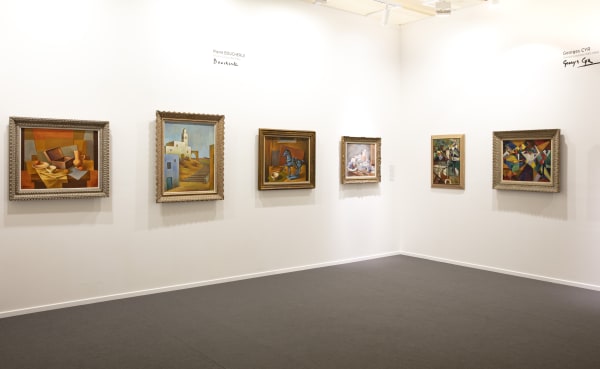From left to right: Pierre Boucherle, Nature morte à la cruche; Pierre Boucherle, La mosquée de Takrouna, région du Sahel, Circa 1950; Pierre Boucherle, Nature Morte- Le cheval bleu; Pierre Boucherle, Nature morte aux figues; Georges Albert Cyr, Stadtansicht : Cityscape, Beyrouth, 195; Georges Albert Cyr, Le grand magasin, 1953