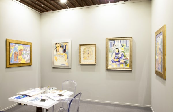 From left to right: Aly Ben Salem, Composition, 1963; Aly Ben Salem, Woman resting and peacock, Circa late 1930s - early 1940s; Aly Ben Salem, Three women, 1947; Aly Ben Salem, The bride, 1946
