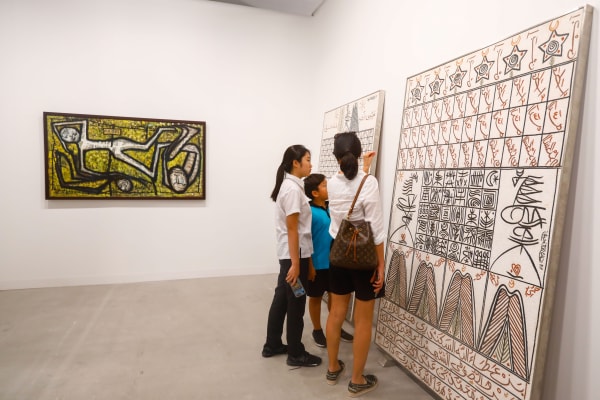 Hatim Elmekki, Untitled (left) and Rachid Koraichi, Mosaic, 2009 (right)