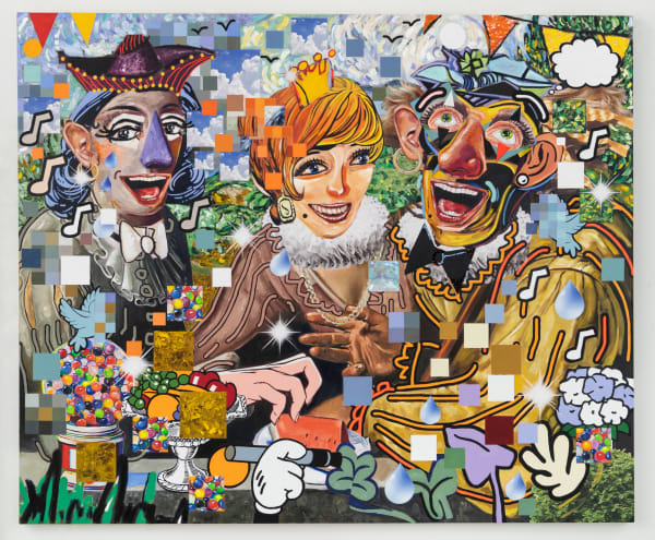 Allison Zuckerman Card Game, 2022 Oil, Acrylic, Archival CMYK ink on canvas 173 x 208 cm. 68 x 82 in.