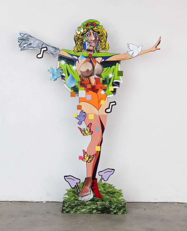 Allison Zuckerman Mel's Girl, 2022 Oil, acrylic, and cmyk ink on aluminium and polyethylene 178 x 140 cm. 70 x 55 in.