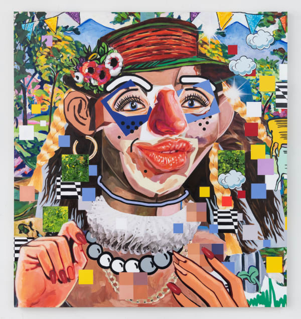 Allison Zuckerman Spaghetti Western, 2022 Oil, Acrylic, Archival CMYK ink on canvas 203 x 188 cm. 80 x 74 in.