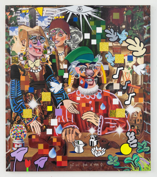 Allison Zuckerman The Goldsmith's Studio, 2022 Oil, Acrylic, Archival CMYK ink on canvas 203 x 178 cm. 80 x 70 in.