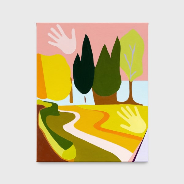 Tessa Perutz English Landscape with Artist’s Hands and Split Sky, 2019 Oil on canvas