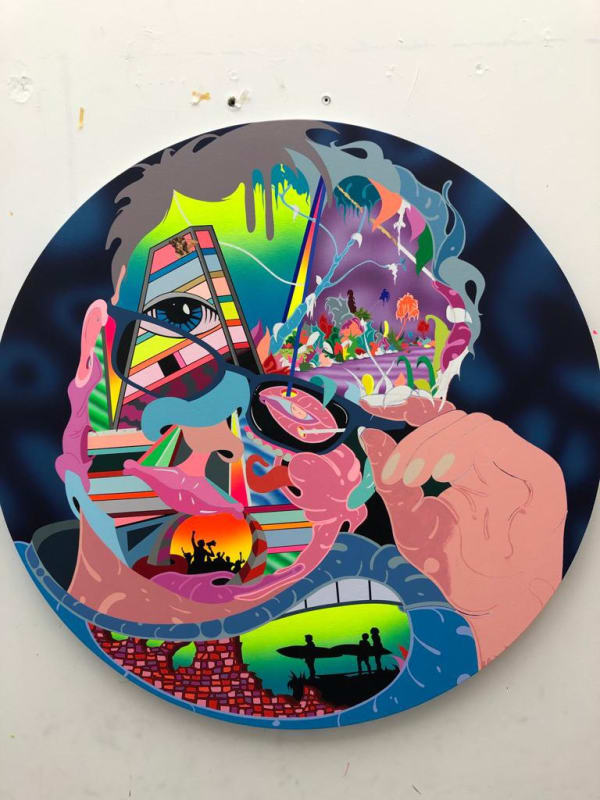 Erik Parker How High?, 2019 Acrylic and collage on canvas