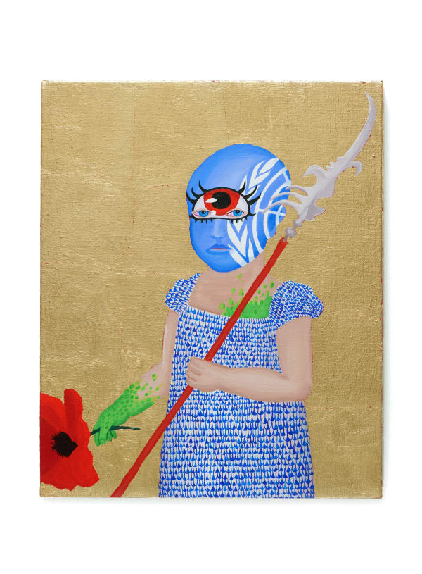 Bailey Scieszka Girl with Poppy (All We Own We Owe), 2019 Acrylic and gold leaf on linen