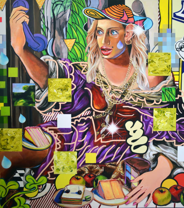 Allison Zuckerman Green Gardens, 2019 Acrylic & archival CMYK print on canvas 150 x 218 cm. 59 x 85 in