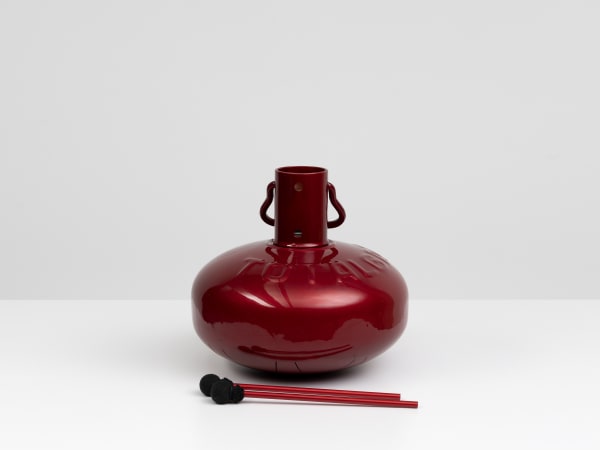 Léo Luccioni TOTALGAZ-93 Meditation Drum, 2021 Steel gas cylinder, aluminum sticks and cotton, custom car body paint 30 x 26 x 26 cm. 12 x 10 x 10 in.