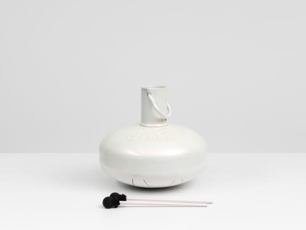 Léo Luccioni ELF ANTARGAZ-99 Meditation Drum, 2021 Steel gas cylinder, aluminum sticks and cotton, custom car body paint 30 x 26 x 26 cm. 12 x 10 x 10 in.