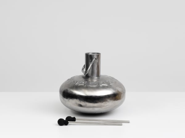 Léo Luccioni PRIMAGAZ-115 Meditation Drum, 2021 Steel gas cylinder, aluminum sticks and cotton, custom car body paint 30 x 26 x 26 cm. 12 x 10 x 10 in.