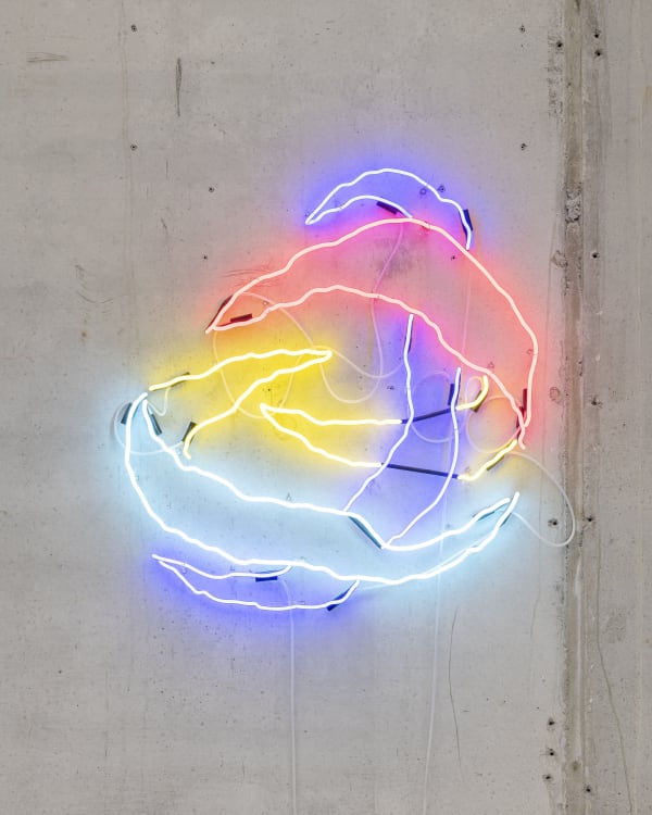 Léo Luccioni TOTAL peel, 2021 Neon, glass, electric transformer, silicone, cables 110 x 95 x 3 cm. 43 x 37 x 2 in.