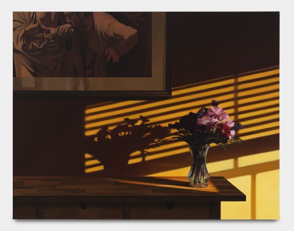 Paul Rouphail Credenza with Flowers, 2023 Oil on linen 106.7 x 137.2 cm. 42 x 54 in.