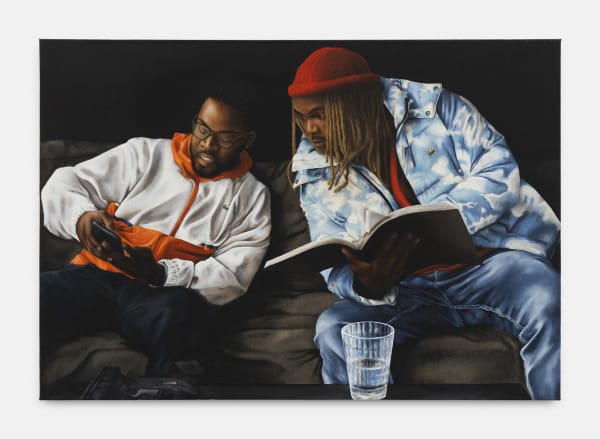 Clement Poplineau Modèle (portrait de deux freres), 2022 Oil on canvas 70 x 100 x 4 cm. 27 ½ x 39 ½ x 1 ½ in.