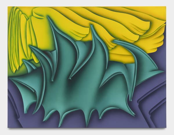 Jacques Poli Feuille de houx et mantis religiosa, 1978 Acrylic on waxed canvas 89 x 116 cm. 35 x 45 ½ in.