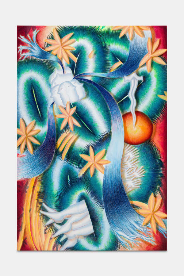 John Fou TBT, 2023 Acrylic and colored pencil on canvas 195 x 130 cm. 76 ¾ x 51 ¼ in.